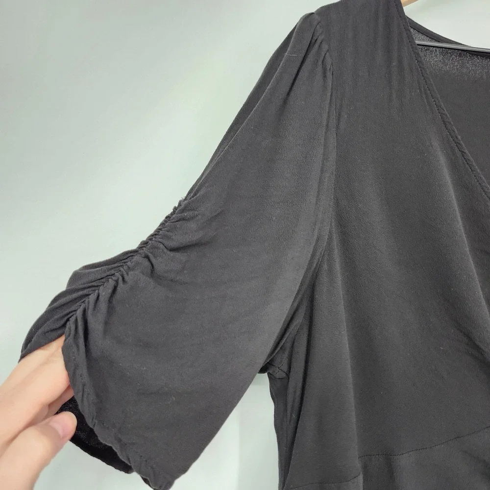 Old Navy Black Ruched V-Neck Puff Sleeve‎ Top Womens Large Going Out Chic